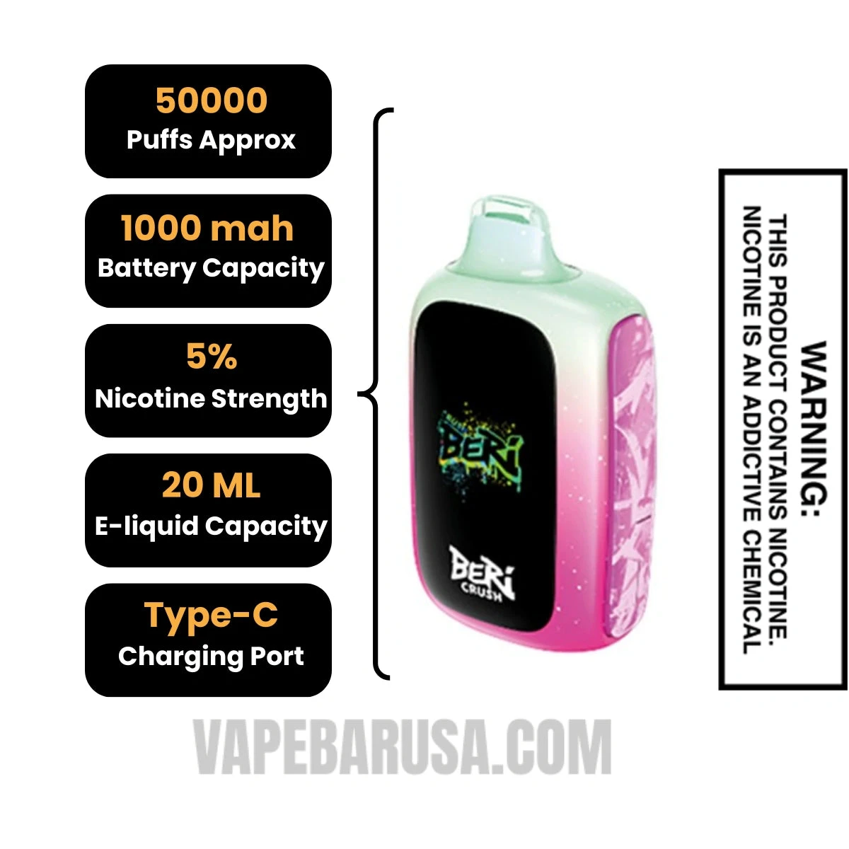 Melon Dragon Slush Beri Crush 50K Disposable Vape Specifications