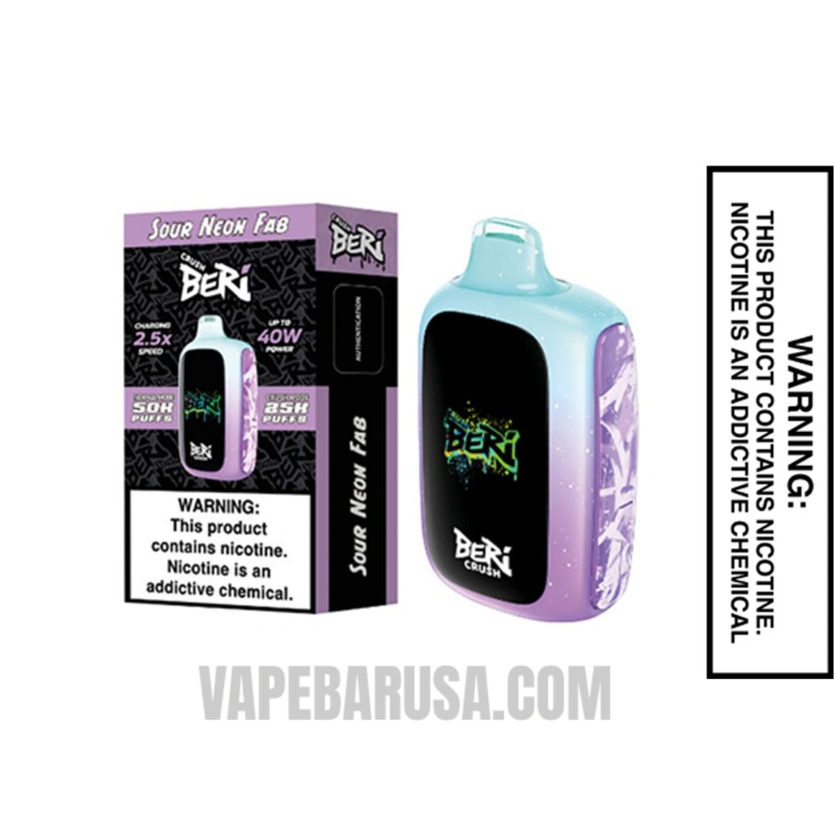 Sour Neon Fab Beri Crush 50K Disposable Vape With Package Box
