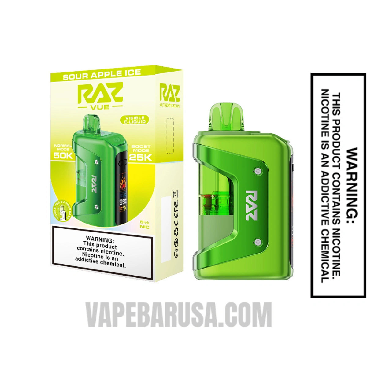 Sour Apple Ice RAZ VUE 50K Disposable Kit with Package Box