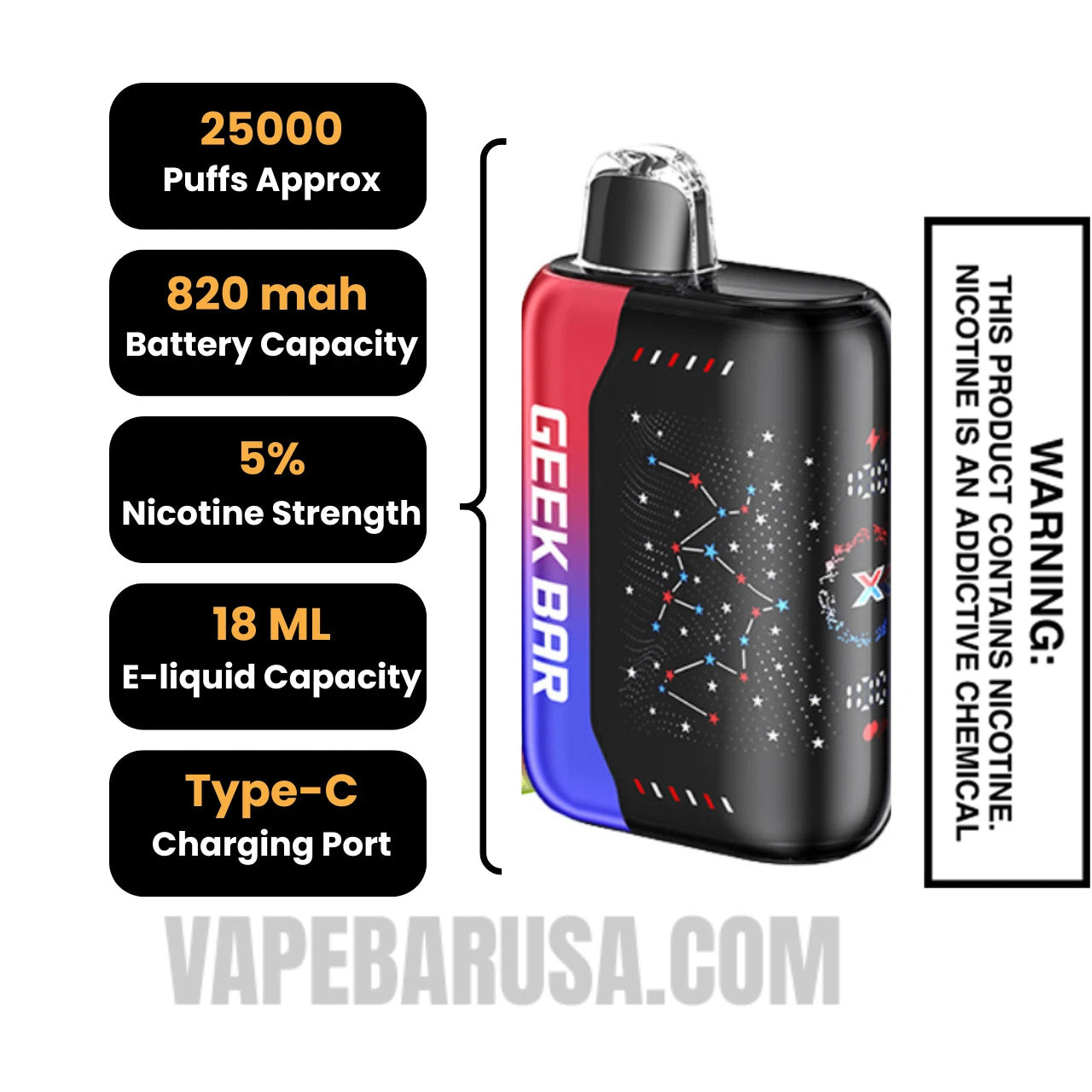 Watermelon Ice Geek Bar Pulse X Disposable Vape Specifications
