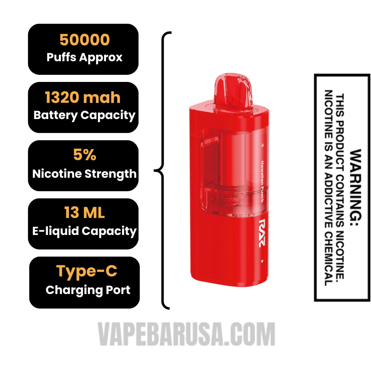 Hawaiian Punch RAZ VUE 50K Disposable Pod Specifications