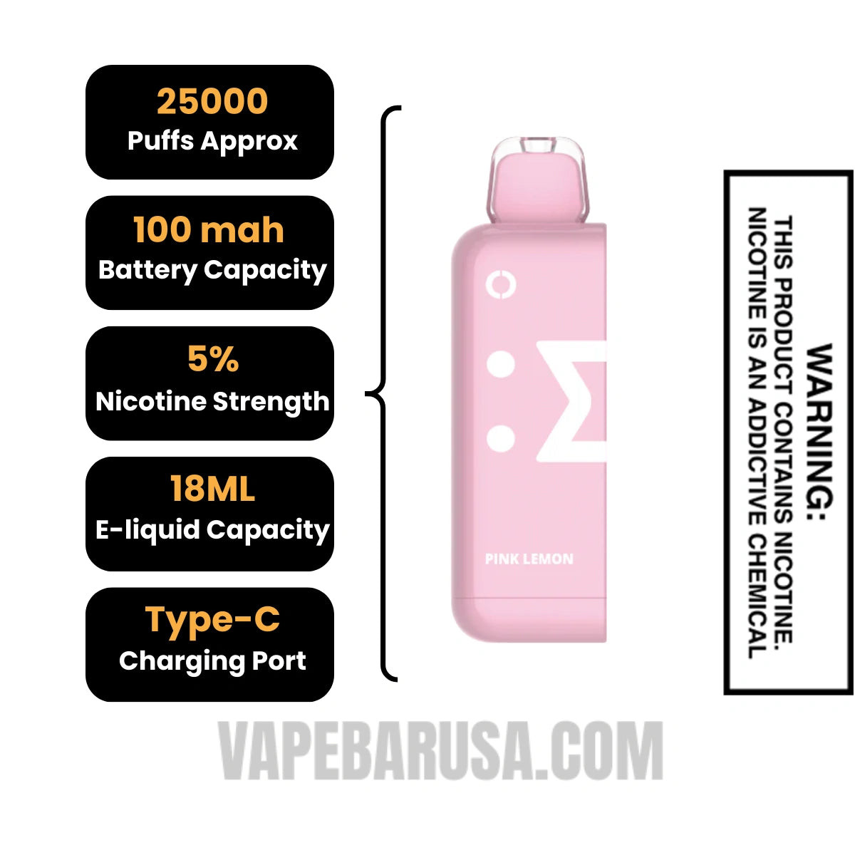 Pink Lemon Off Stamp Classic Cube 25K Disposable Pod Specifications