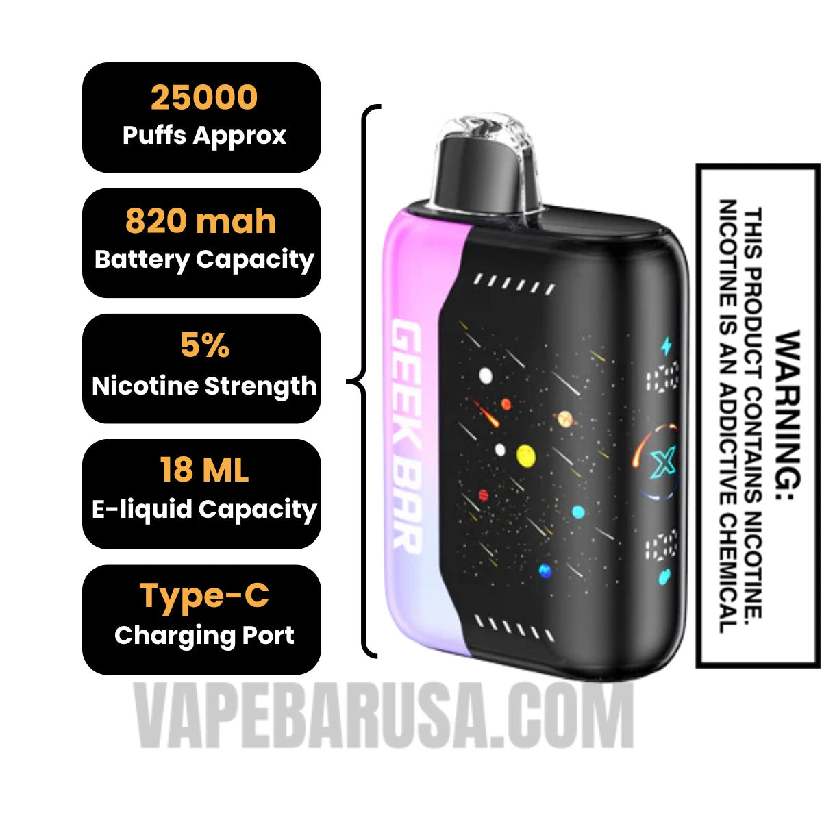 Strawberry Watermelon Geek Bar Pulse X Disposable Vape  Specifications