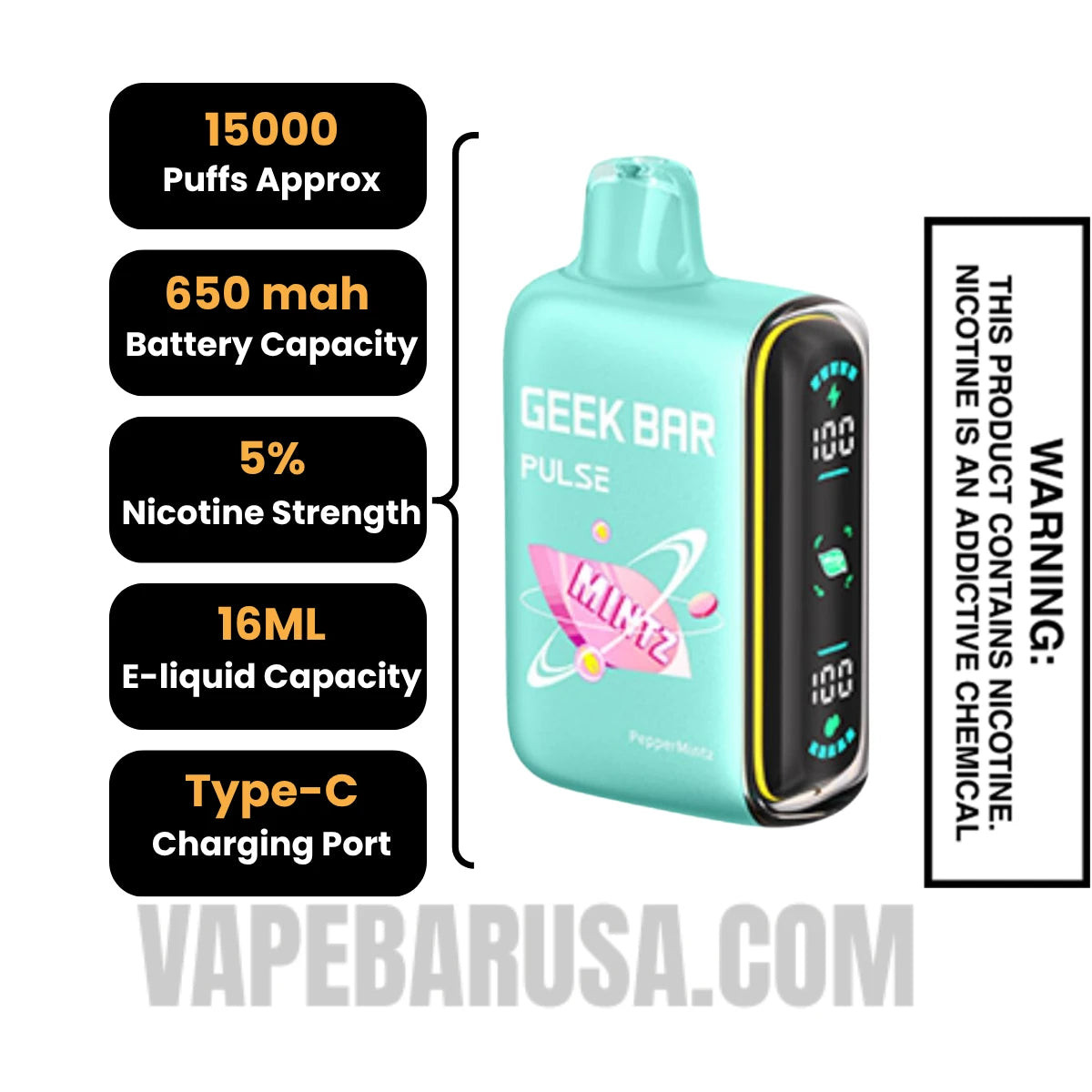 Peppermintz Geek Bar Pulse Disposable Vape Specifications