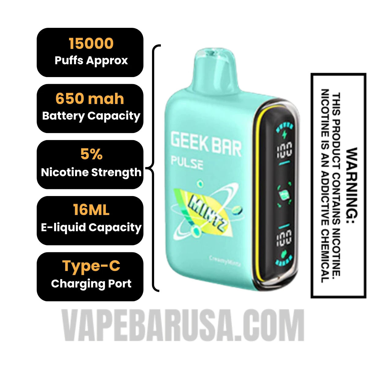 Creamymintz Geek Bar Pulse Disposable Vape Specification