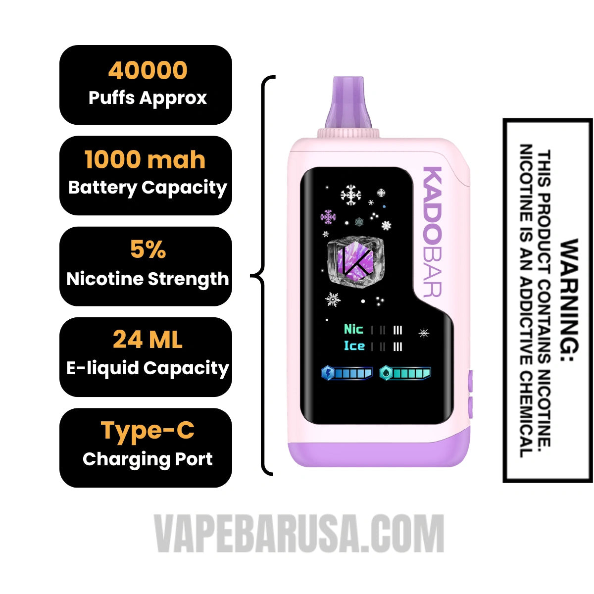 Strawberry Cream Snow Cone Kado Bar NI40K Ice-Nic Control Disposable Vape