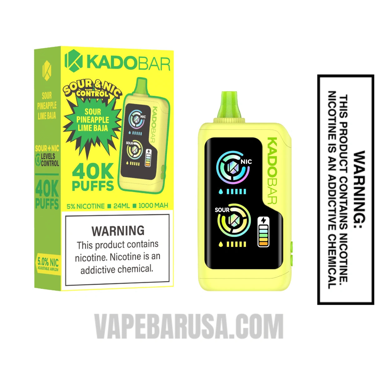 Sour Pineapple Lime Baja Kado Bar NI40K Sour-Nic Control Disposable Vape With Package Box