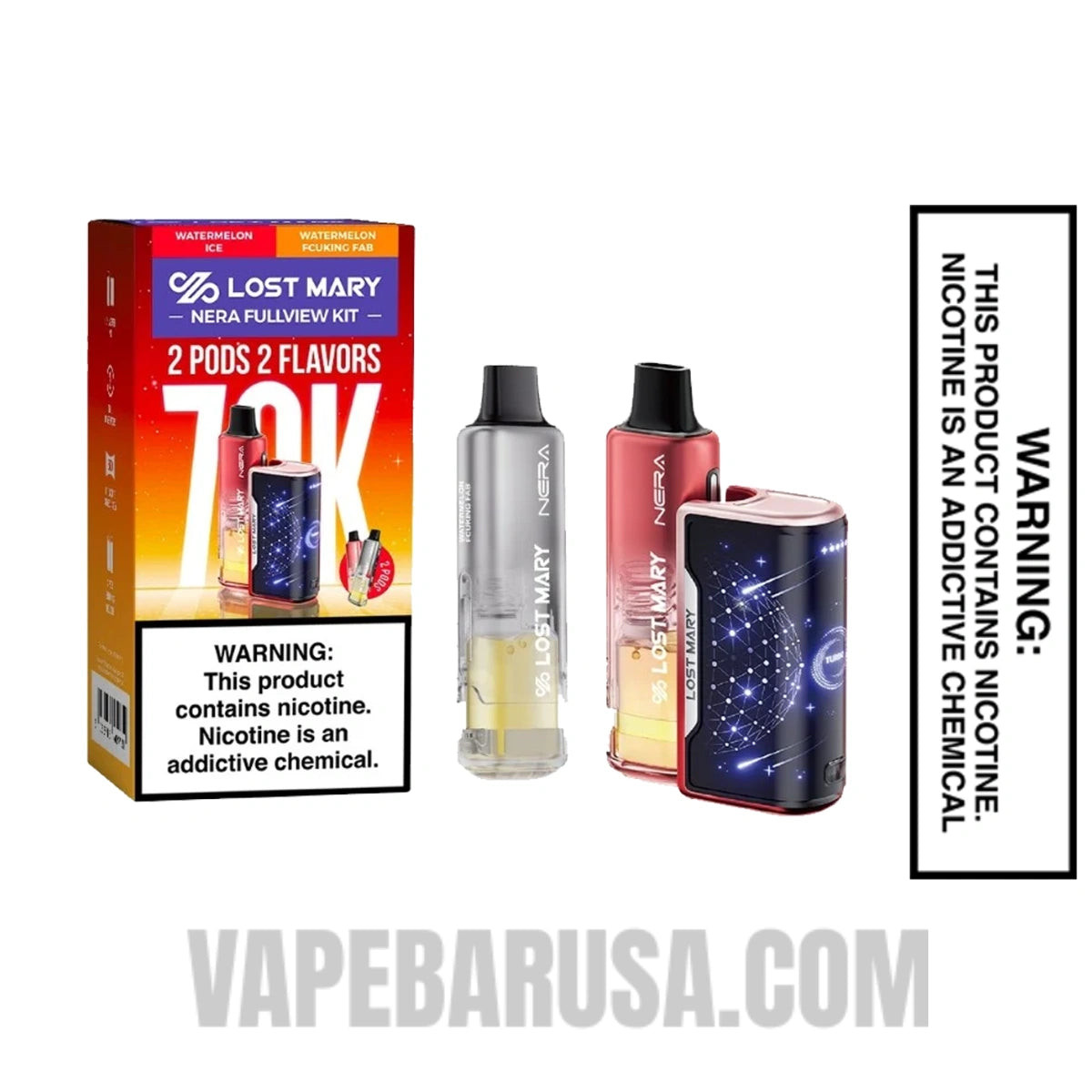 Watermelon Ice & Watermelon Fcuking Fab Lost Mary Nera Fullview 70K Disposable Vape Kit with package box