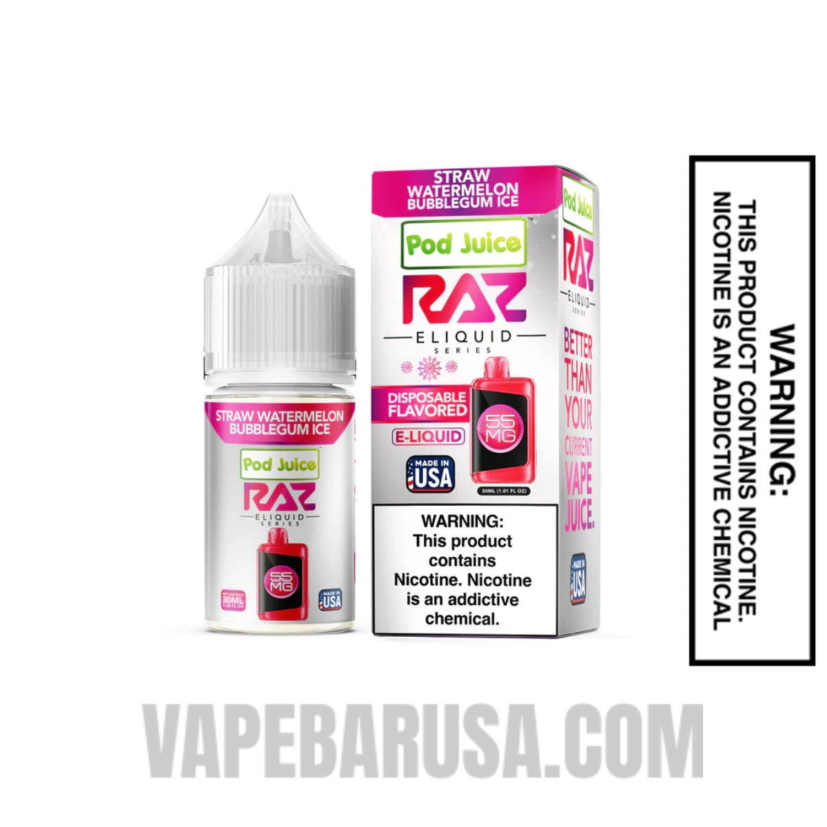 Straw Watermelon Bubblegum Ice Pod Juice X RAZ Salt Nic juice 30 ML with package box