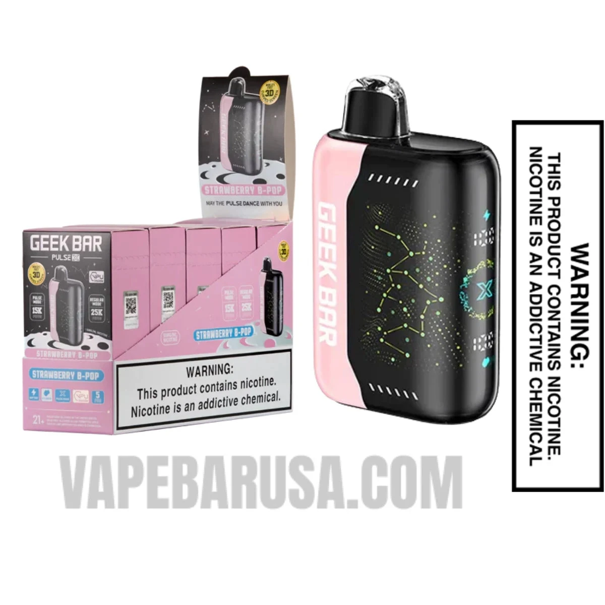 Strawberry B-Pop Geek Bar Pulse X Zero Nicotine Disposable Vape with Bundle Pack