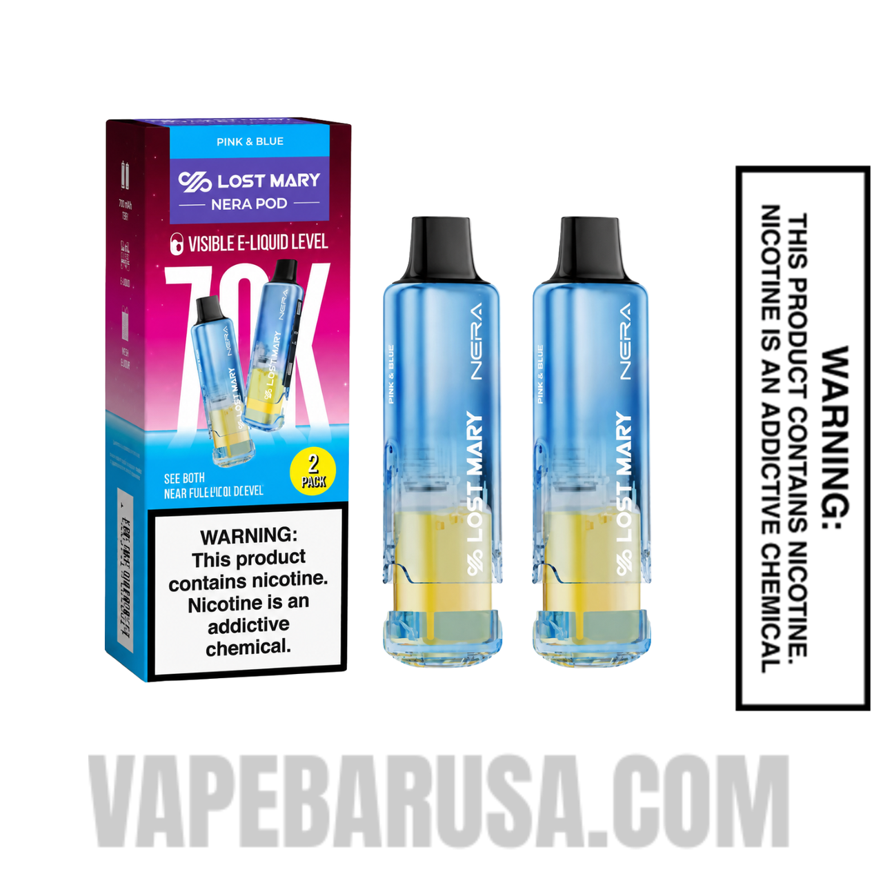 Pink & Blue Lost Mary Nera Fullview 70K Disposable Vape Pod With Package Box