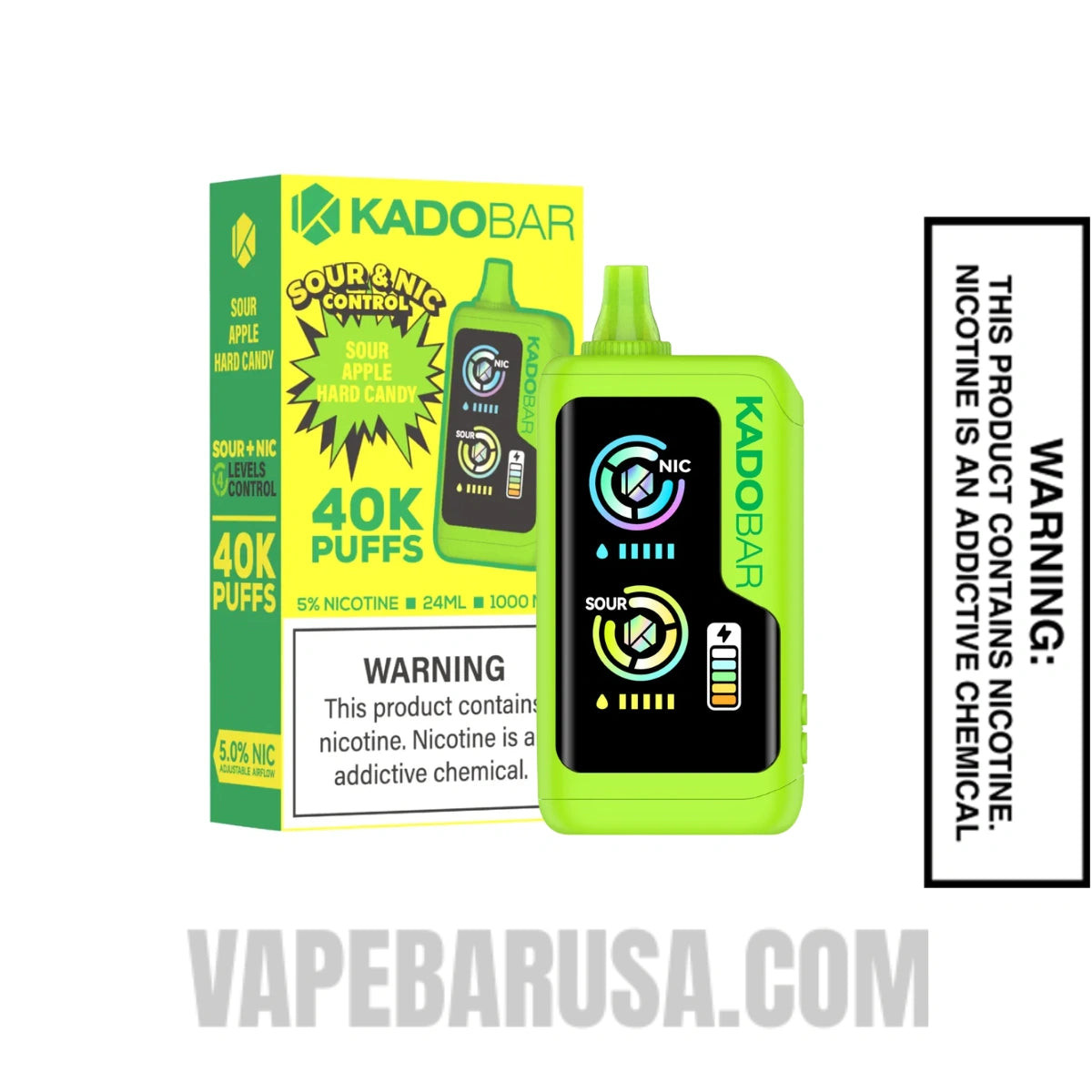 Sour Apple Hard Candy Kado Bar NI40000 Sour-Nic Control Disposable Vape With Package Box