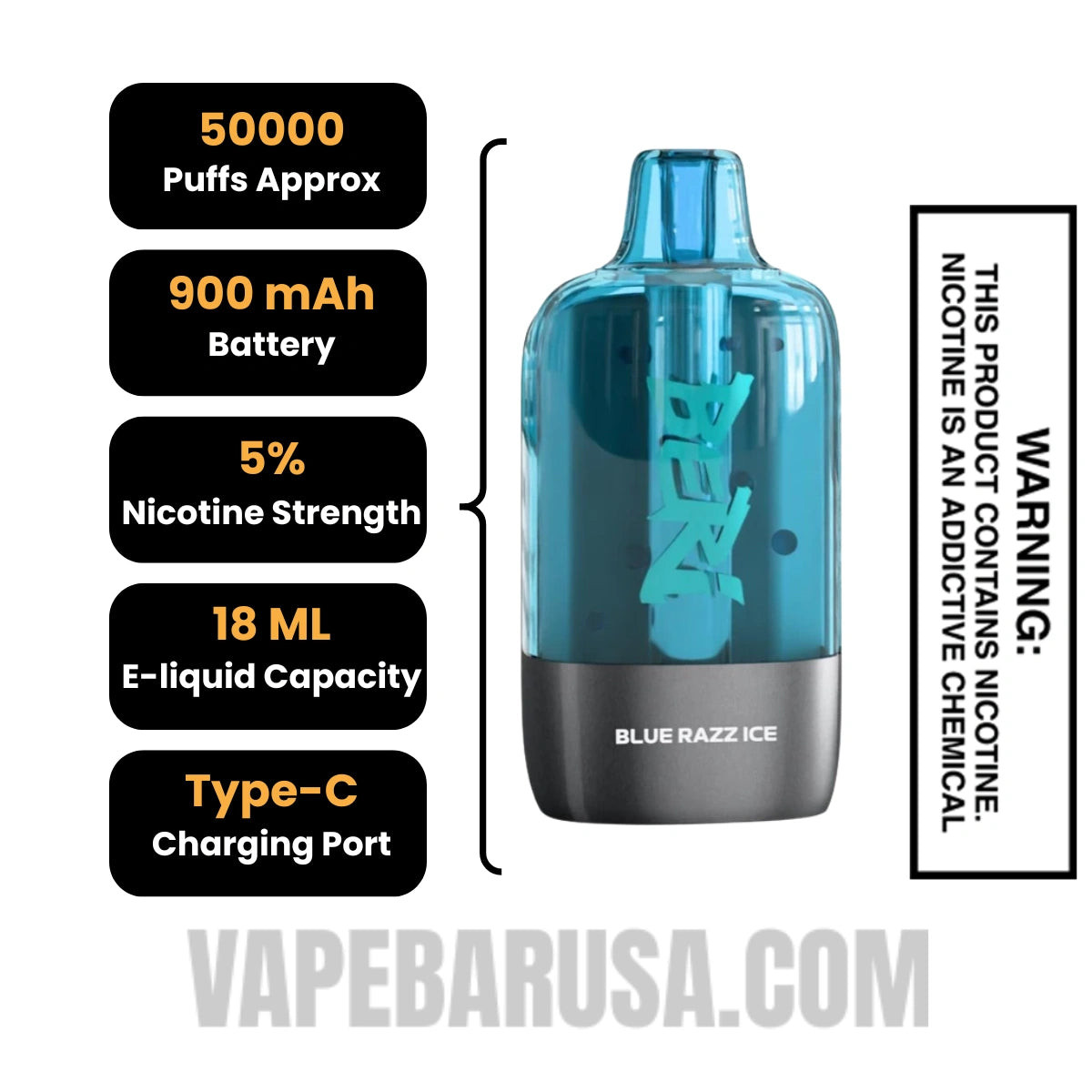 Blue Razz Ice Beri Cliq 50K Disposable Vape Pod Specifications