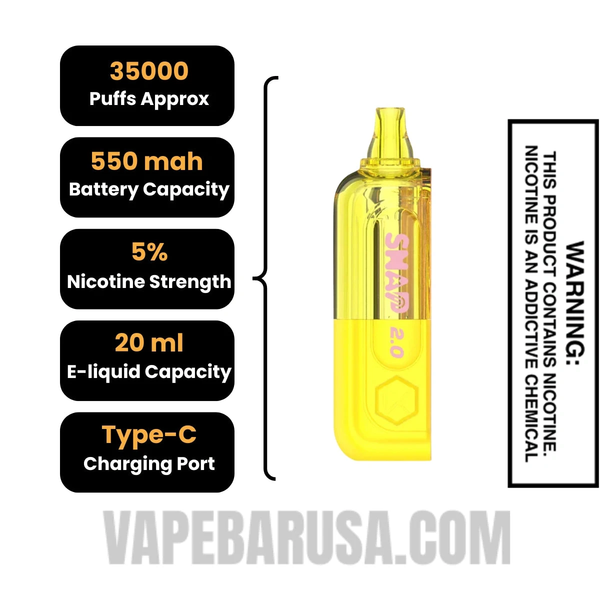 Strawberry Banana Kado Bar Snap 2.0 35K Disposable Vape Pod Specifications