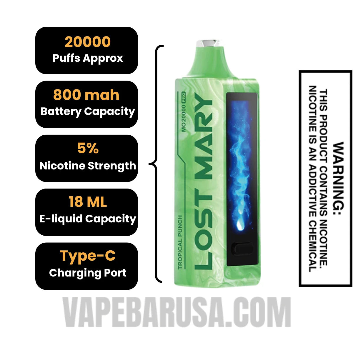 Tropical Punch Lost Mary MO20000 Disposable Vape Specifications