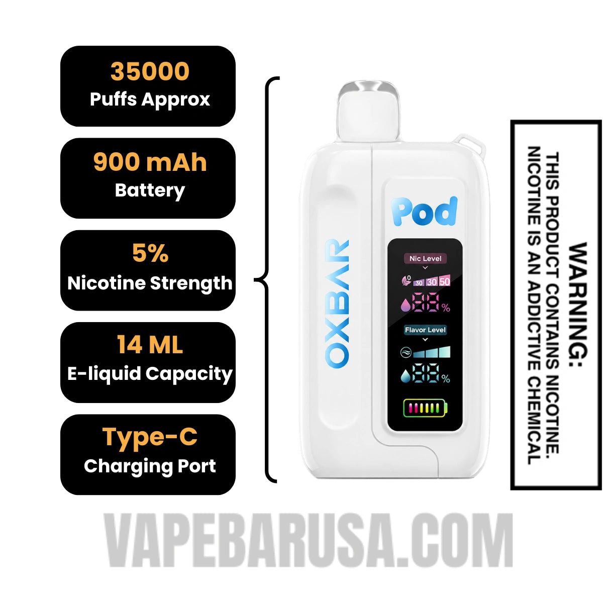 Blue Razz Lolly OXBAR X Pod Juice Nic-Switch 35K Disposable Vape Specifications