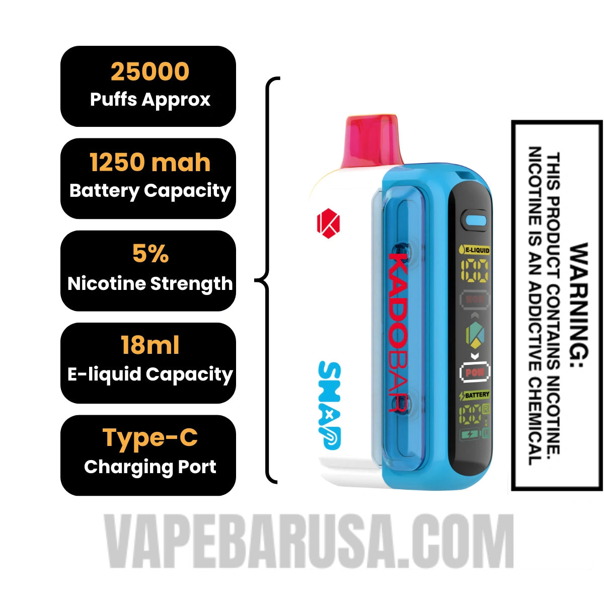 Bomb Pop Kado Bar Snap 25K Disposable Vape Pod Specifications