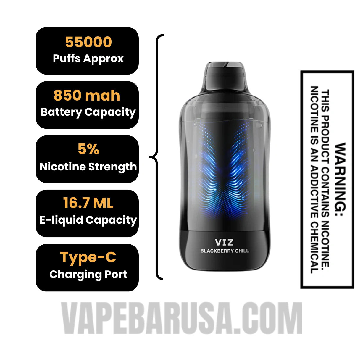 Blackberry Chill Lost Mary VIZ 55K Disposable Vape Specifications