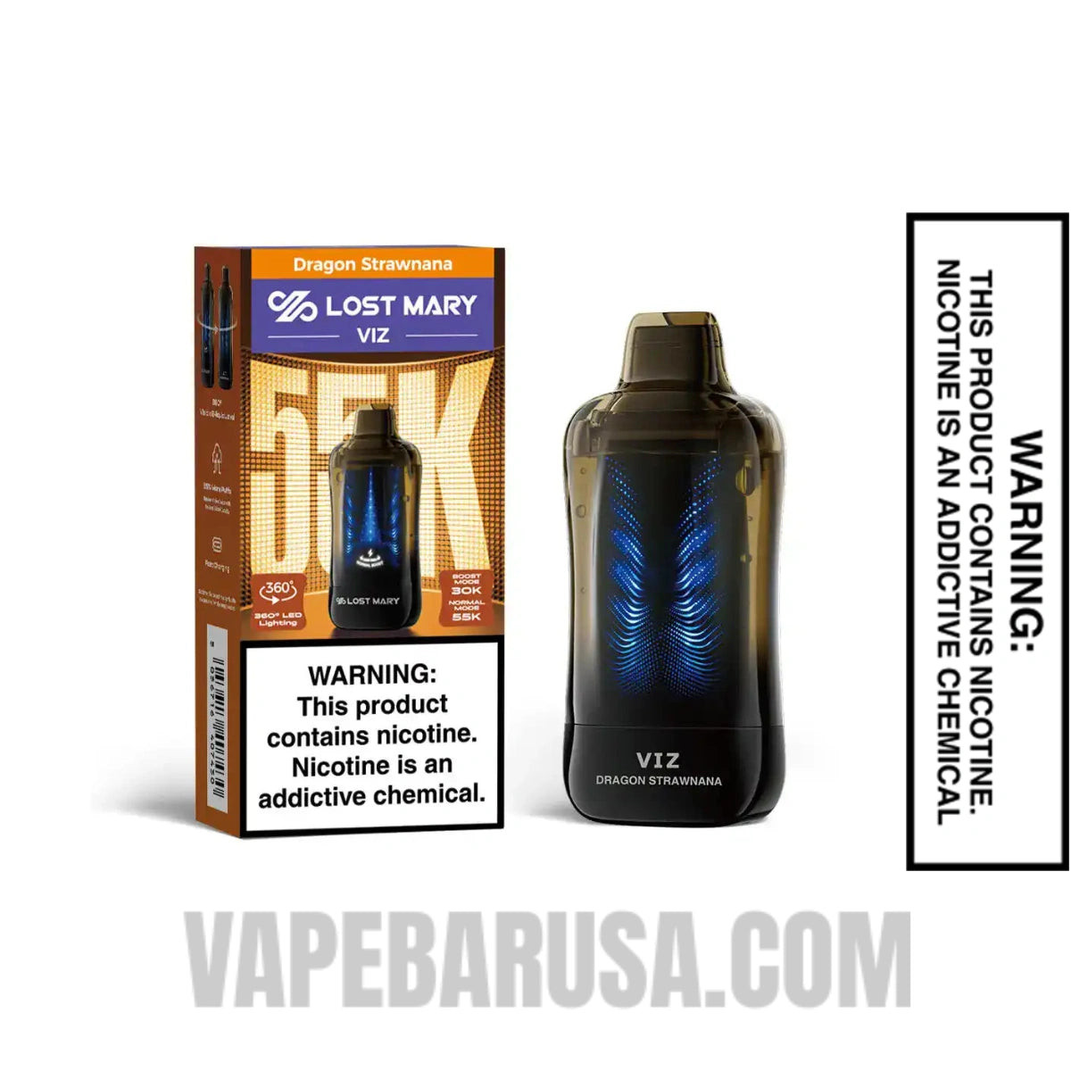 Dragon Strawnana Lost Mary VIZ 55K Disposable Vape with package box
