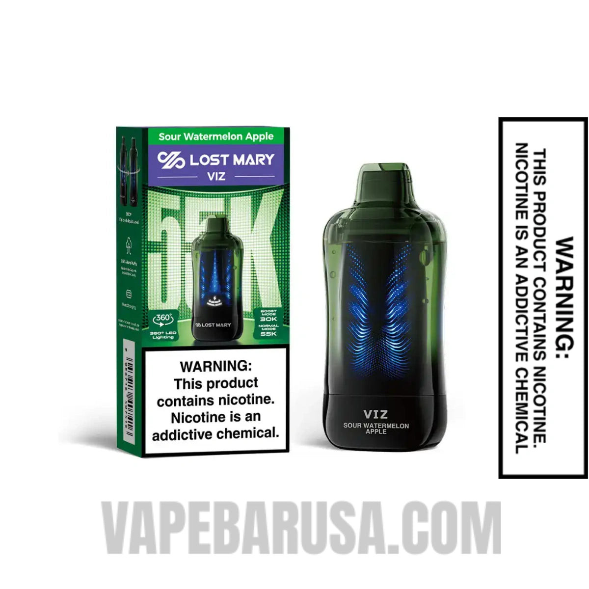 Sour Watermelon Apple Lost Mary VIZ 55K Disposable Vape with package box