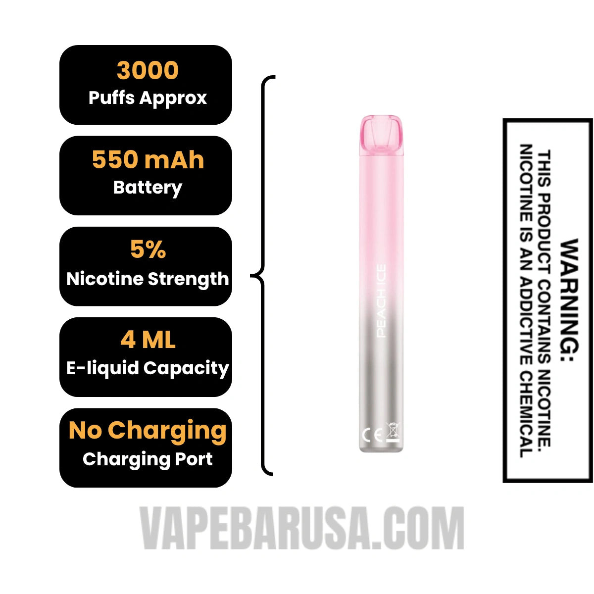 Peach Ice Voom Mesh 3000 Puffs Disposable Vape Specifications