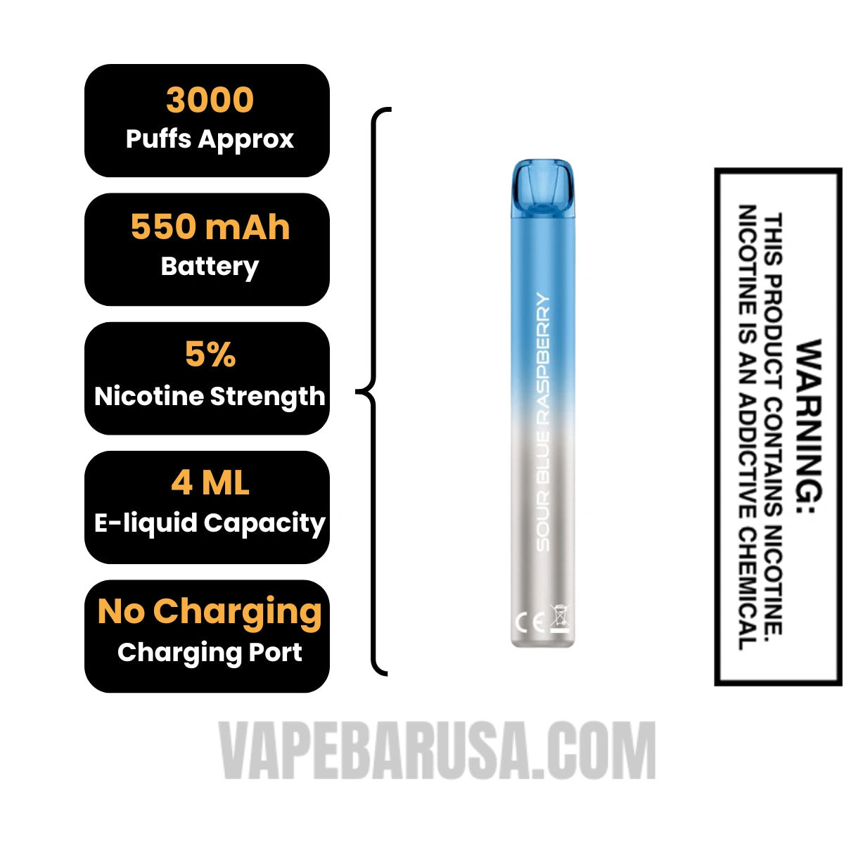 Sour Blue Raspberry Voom Mesh 3000 Puffs Disposable Vape Specifications
