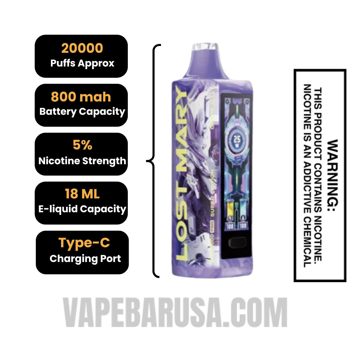 Grape Jelly Lost Mary MO20000 Pro Super Edition Vape Specifications