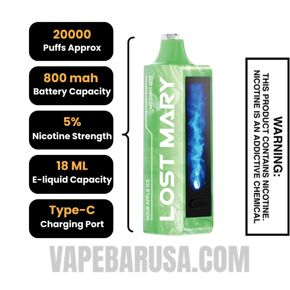 Apple Ice Lost Mary MO20000 PRO Disposable Vape specifications