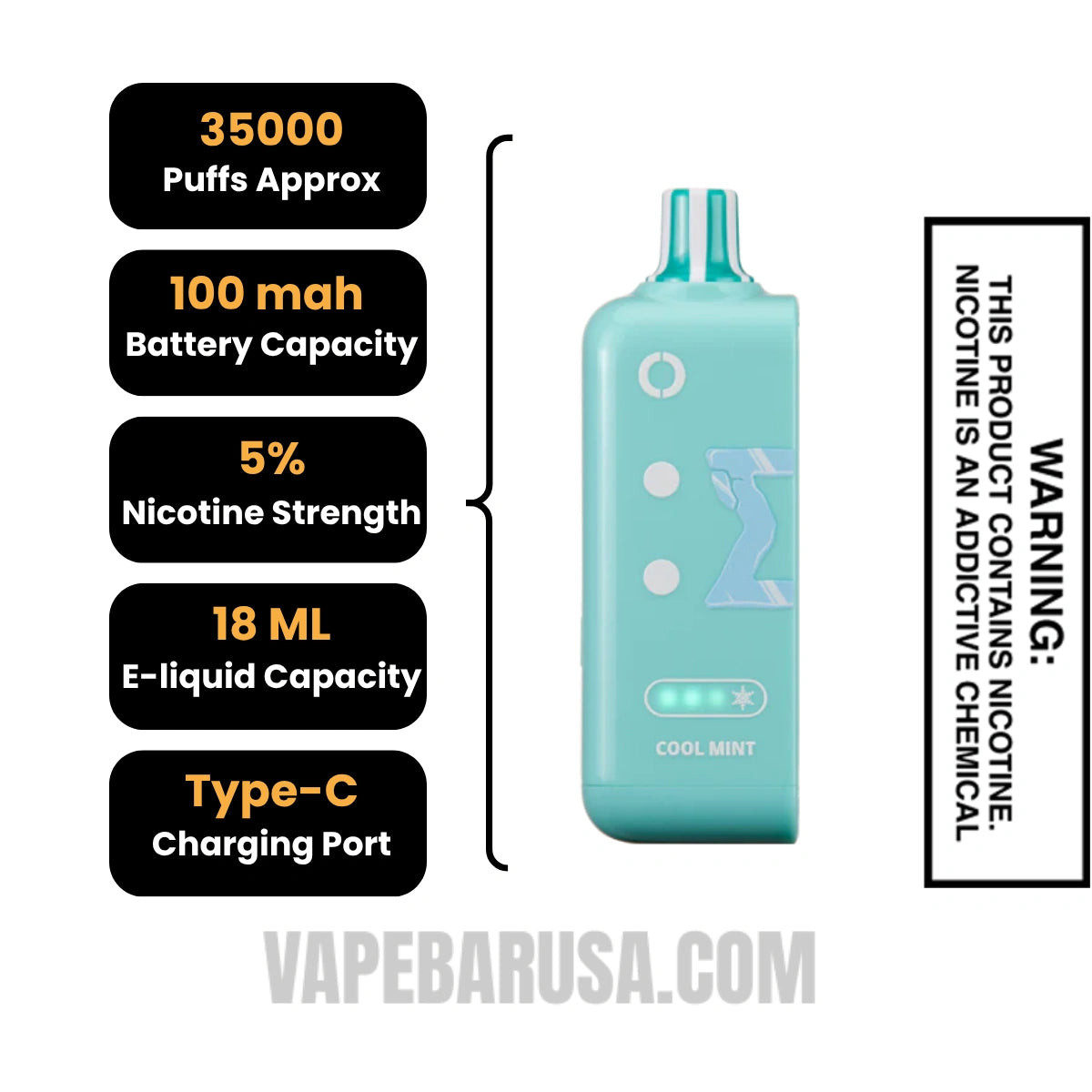 Cool Mint Off Stamp X Crystal Cube 35K Disposable Vape Pod Specifications