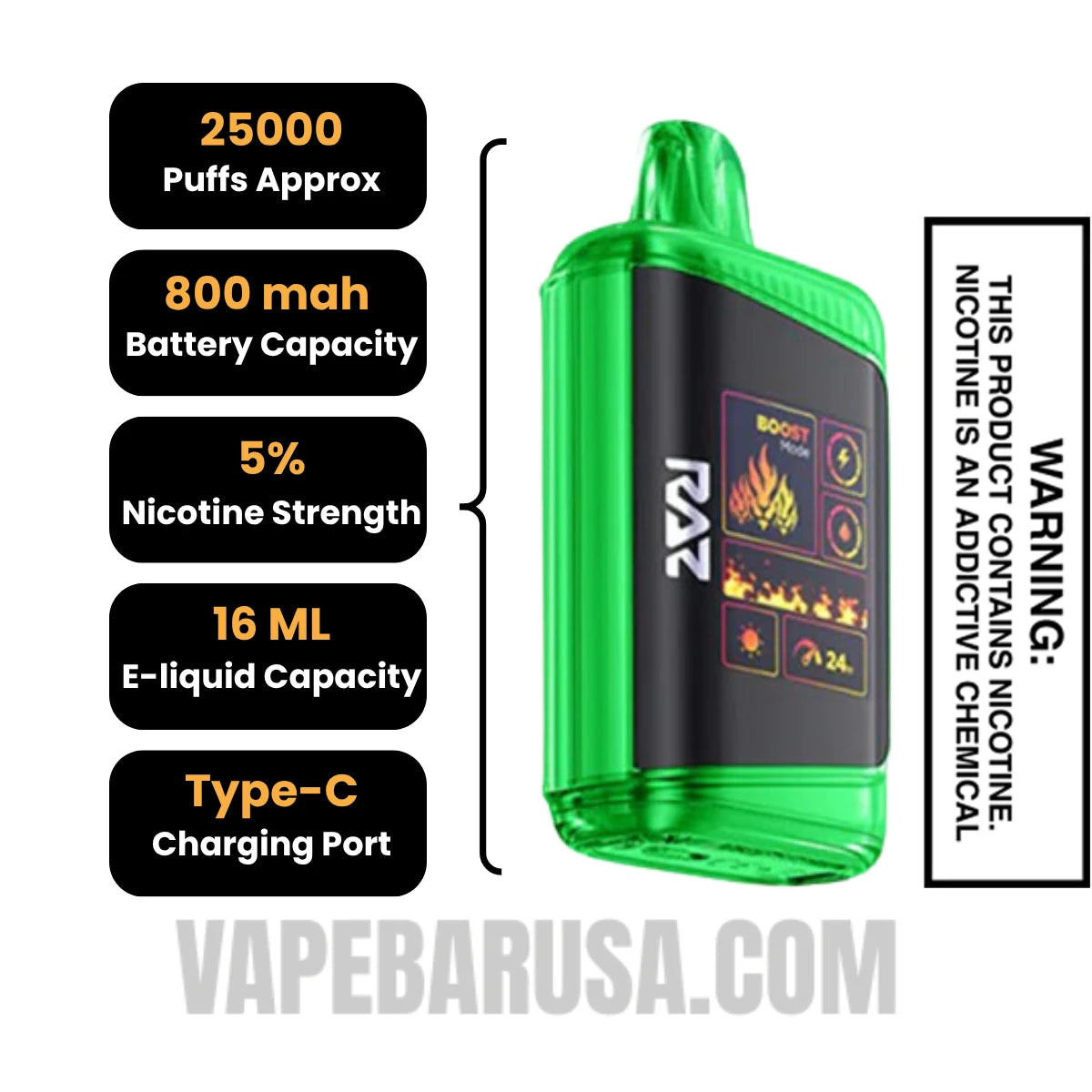 Sour Raspberry Watermelon RAZ DC25000 Disposable Vape Specifications