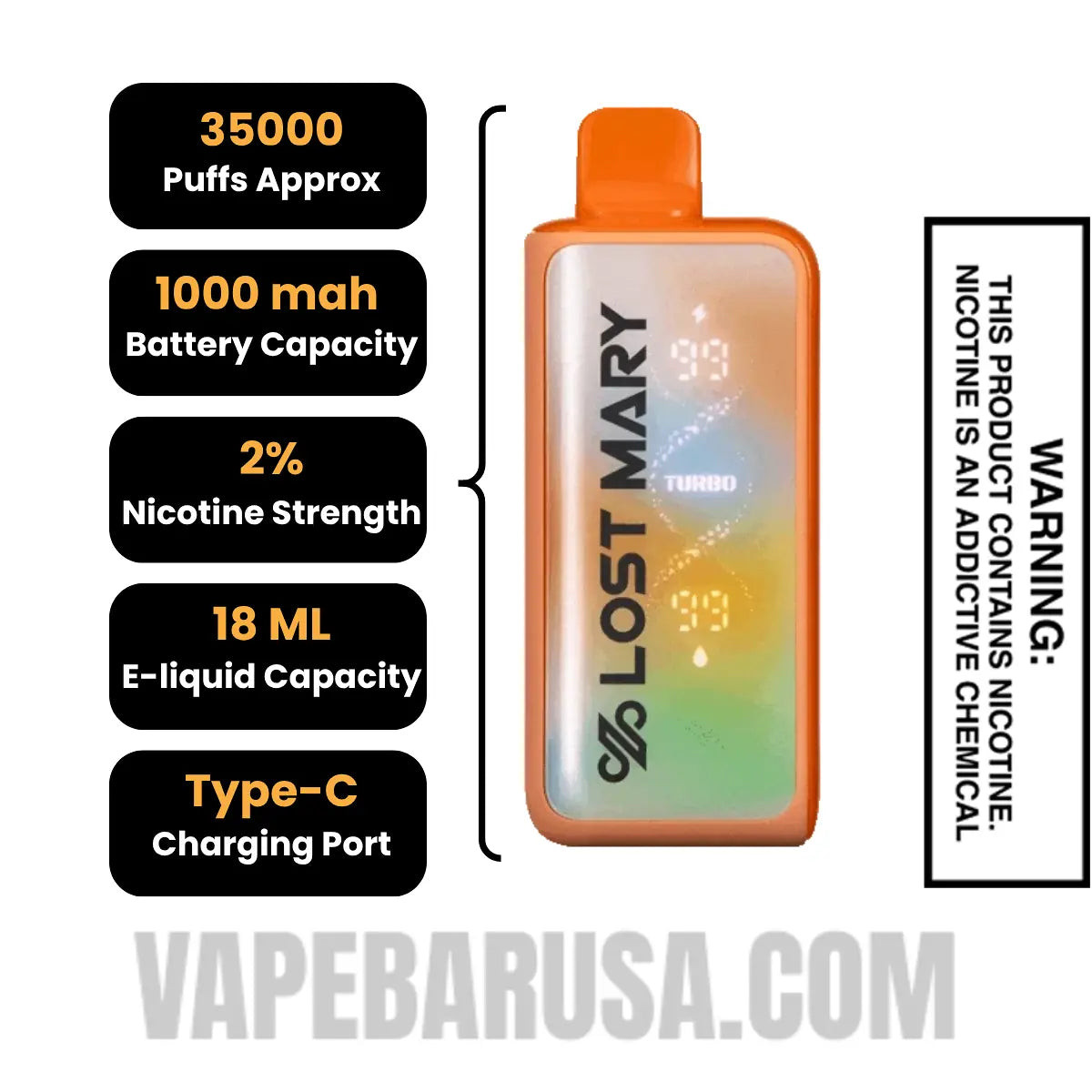Pink Lemonade+ Lost Mary MT35000 Disposable Vape 20 MG Specifications