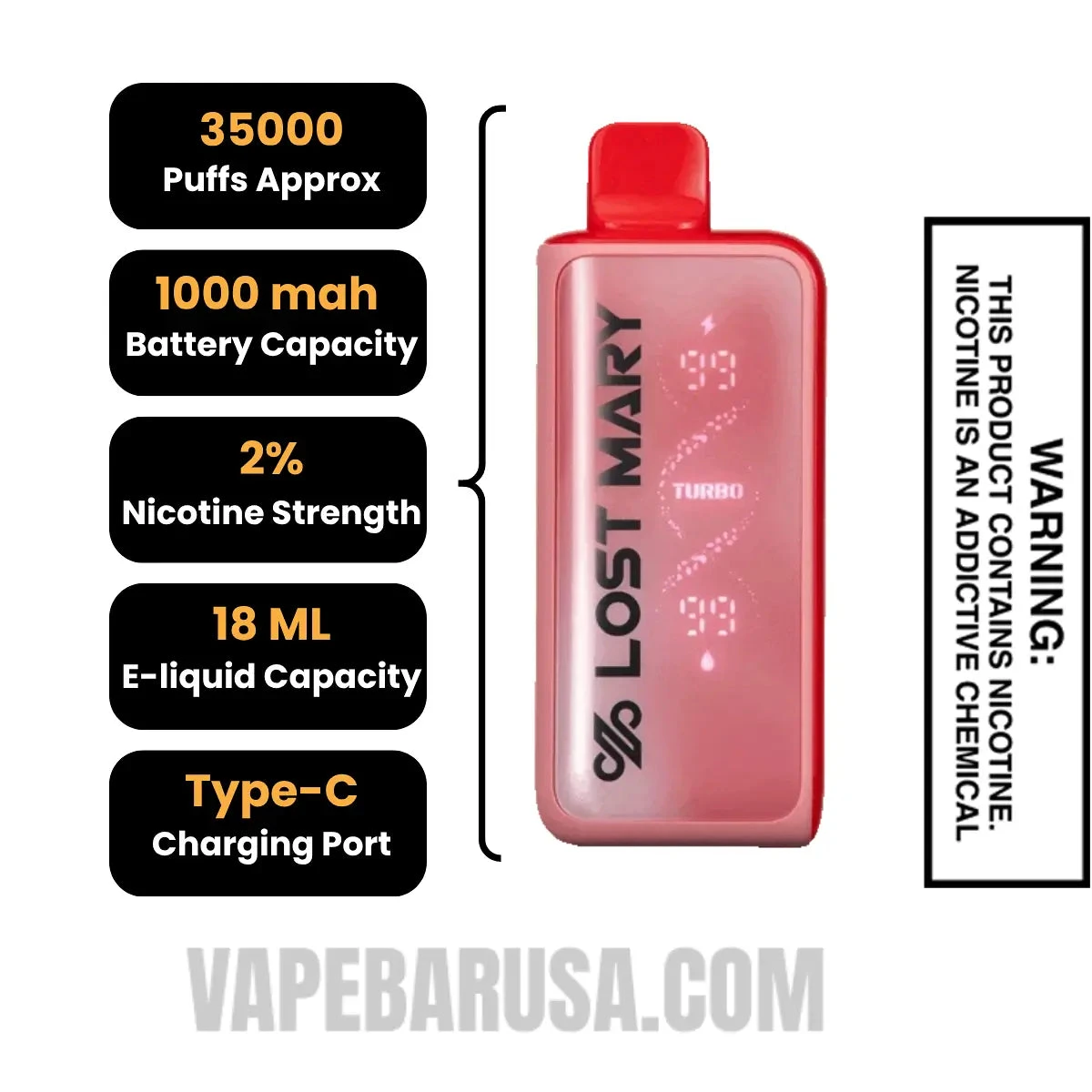 Tigers Blood+ Lost Mary MT35000 Disposable Vape 20 MG Specifications