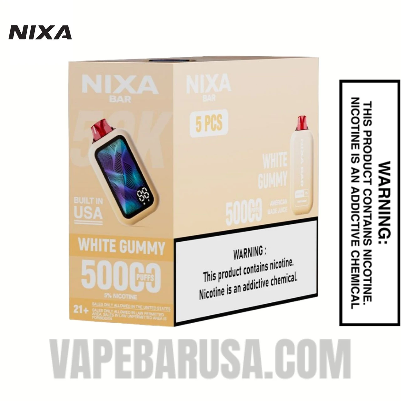 White Gummy Nixa Bar 50K Disposable Vape With Bundle Pack