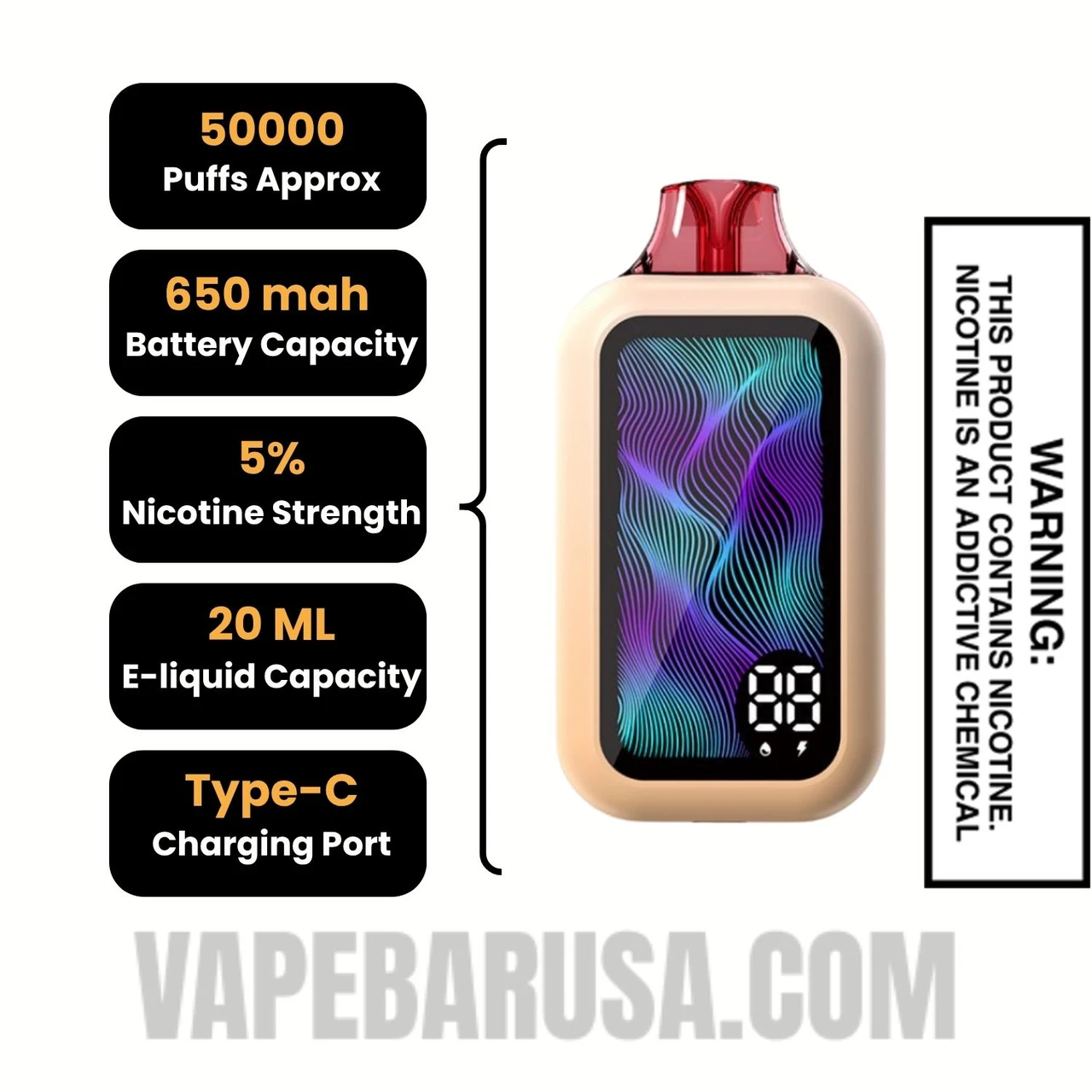 White Gummy Nixa Bar 50K Disposable Vape Specifications