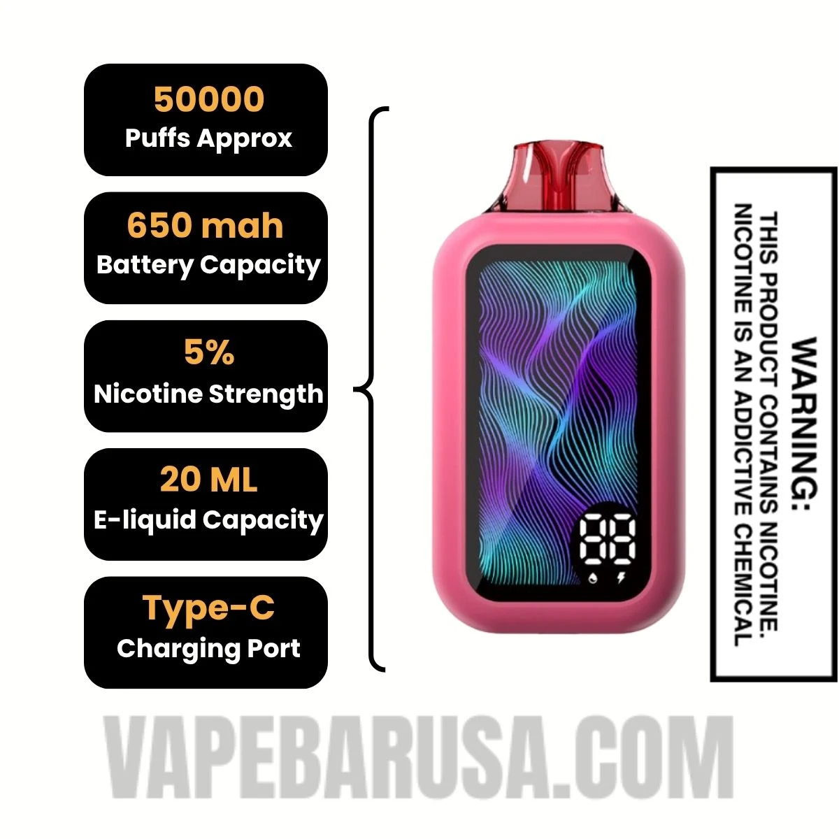 White Peach Raspberry Nixa Bar 50K Disposable Vape Specifications