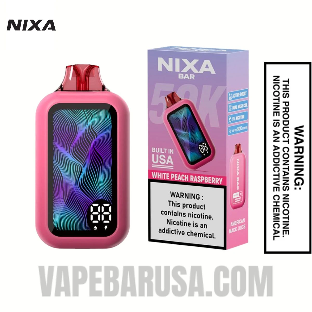 White Peach Raspberry Nixa Bar 50K Disposable Vape With Package Box