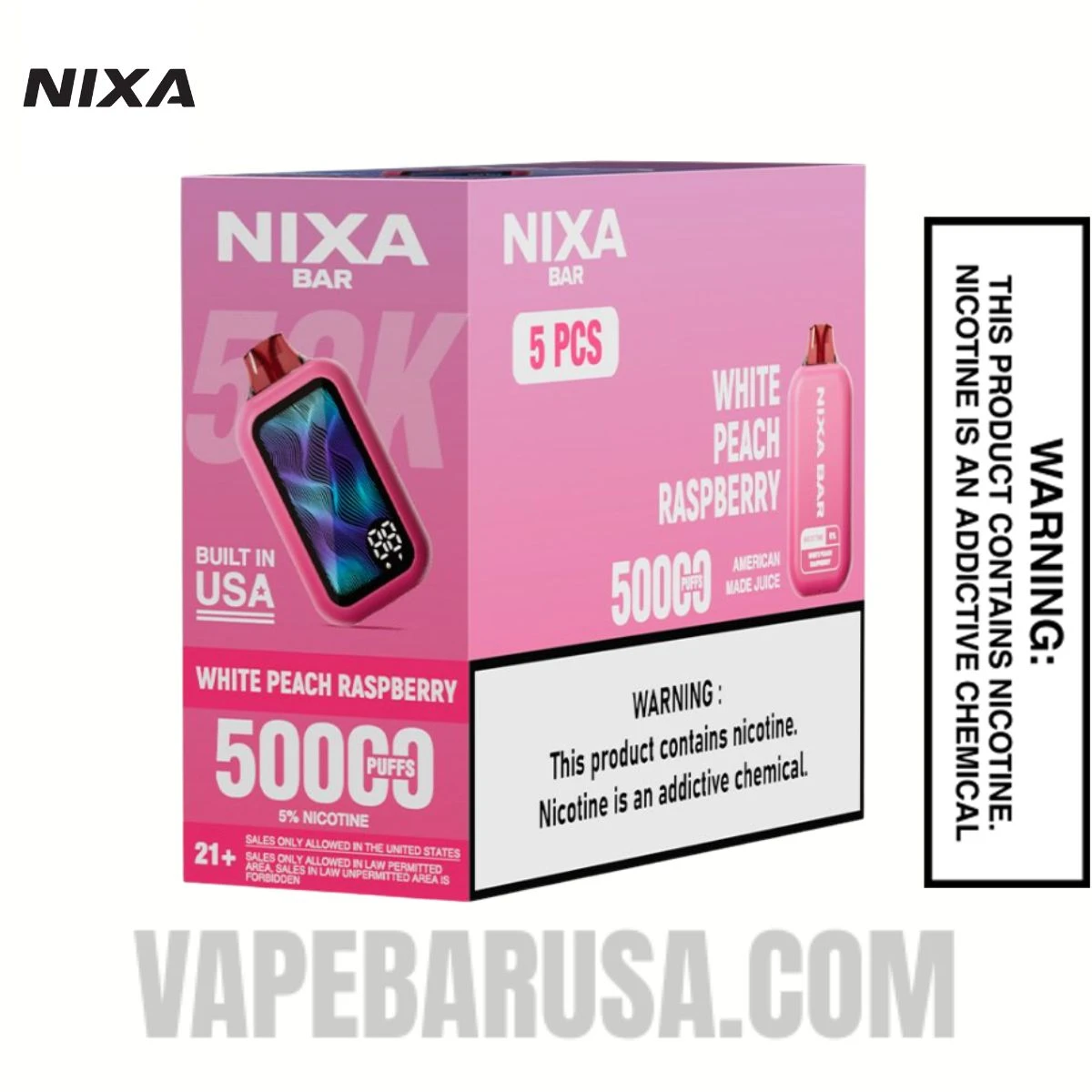 White Peach Raspberry Nixa Bar 50K Disposable Vape With Bundle Pack