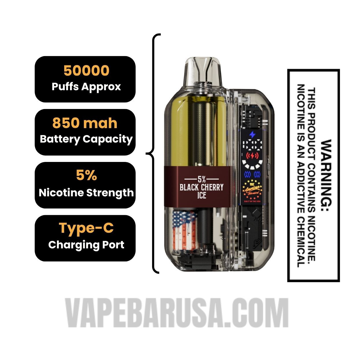 Black Cherry Ice American Standard 50K Disposable Vape Kit Specifications