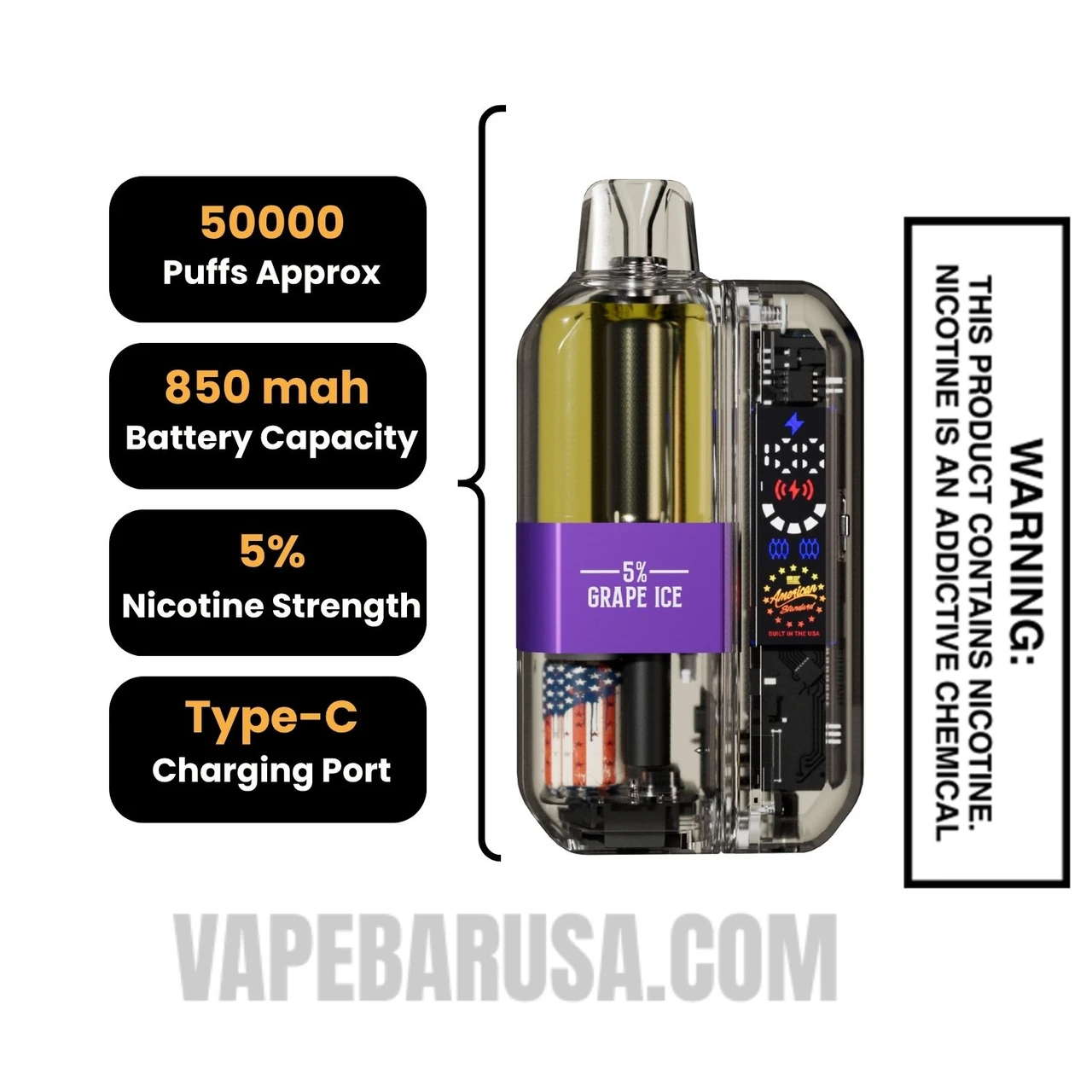 Grape Ice American Standard 50K Disposable Vape Kit Specifications
