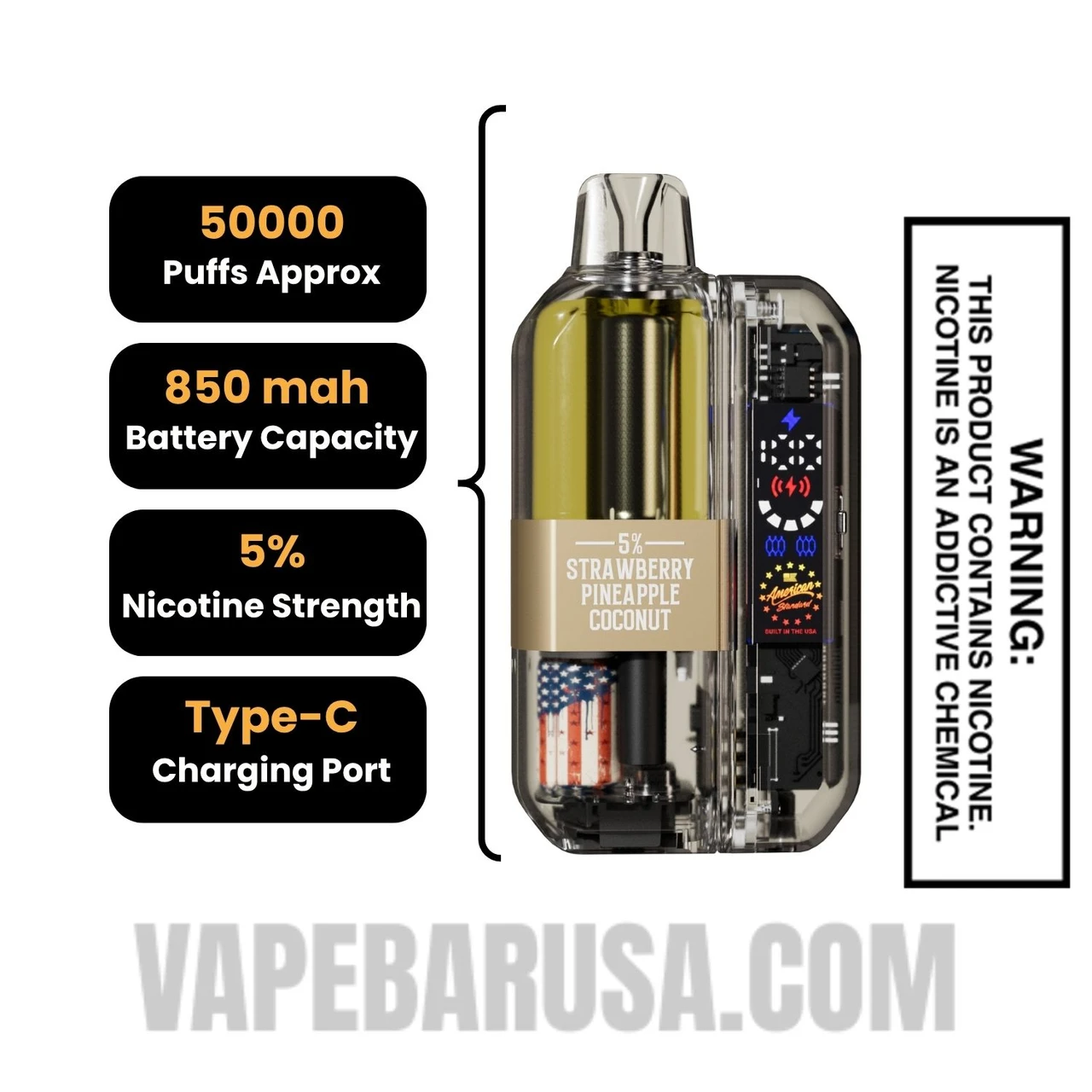 Strawberry Pineapple Coconut American Standard 50K Disposable Vape Kit Specifications