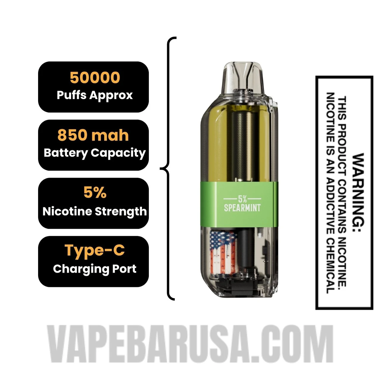 Spearmint American Standard 50K Disposable Vape Pod Specifications