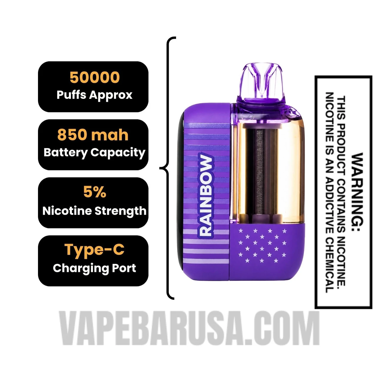 Rainbow American Standard This Bar 50K Disposable Vape Specifications