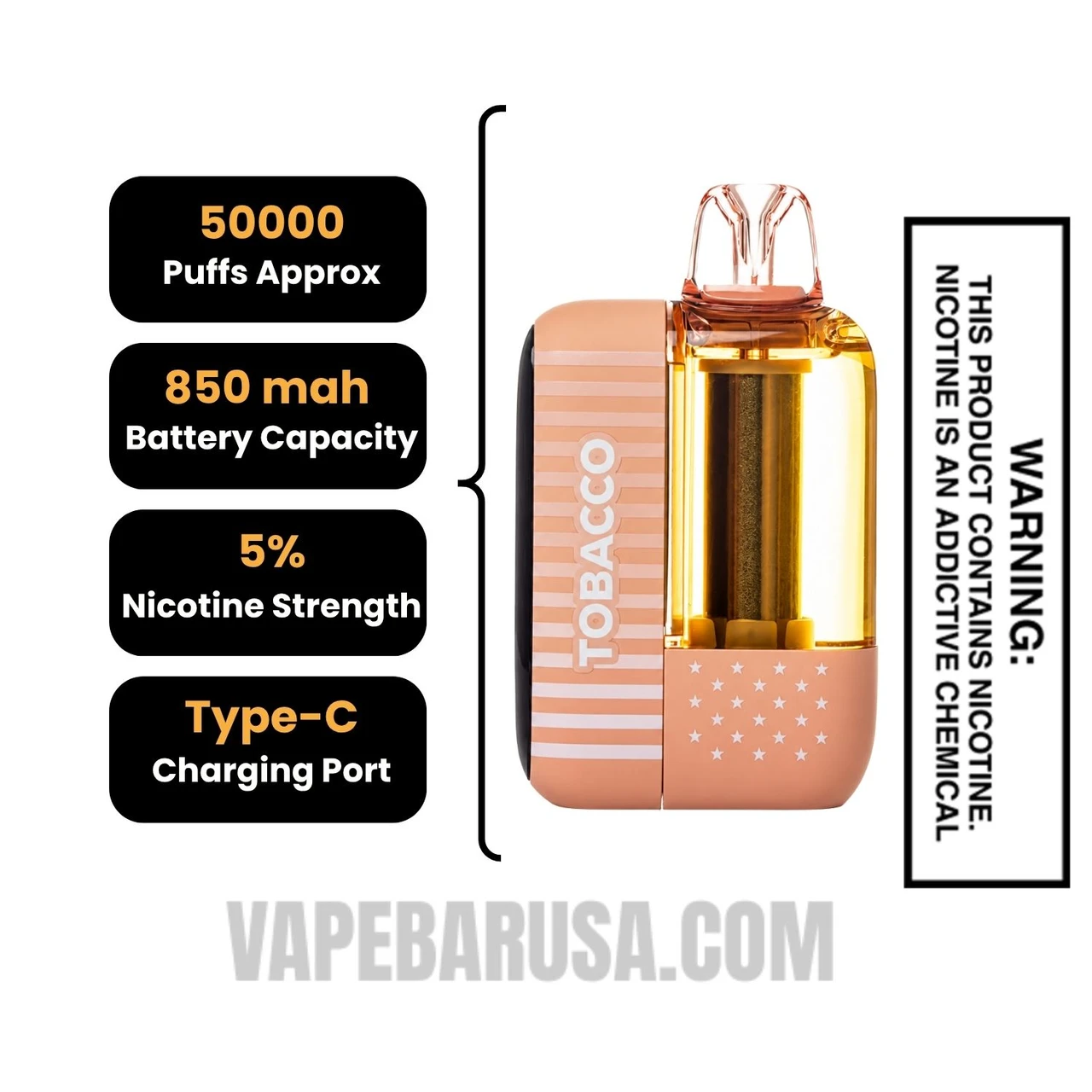 Tobacco American Standard This Bar 50K Disposable Vape Specifications