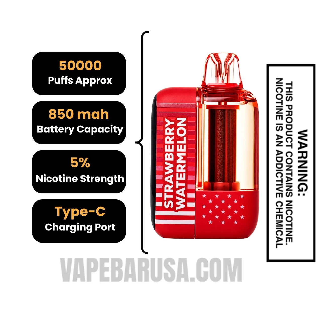 Strawberry Watermelon American Standard This Bar 50K Disposable Vape Specifications
