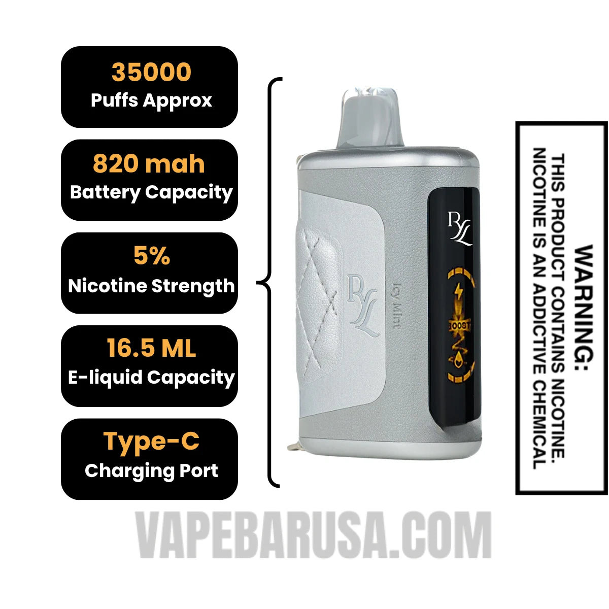 Icy Mint RAZ RYL Disposable Vape Specifications