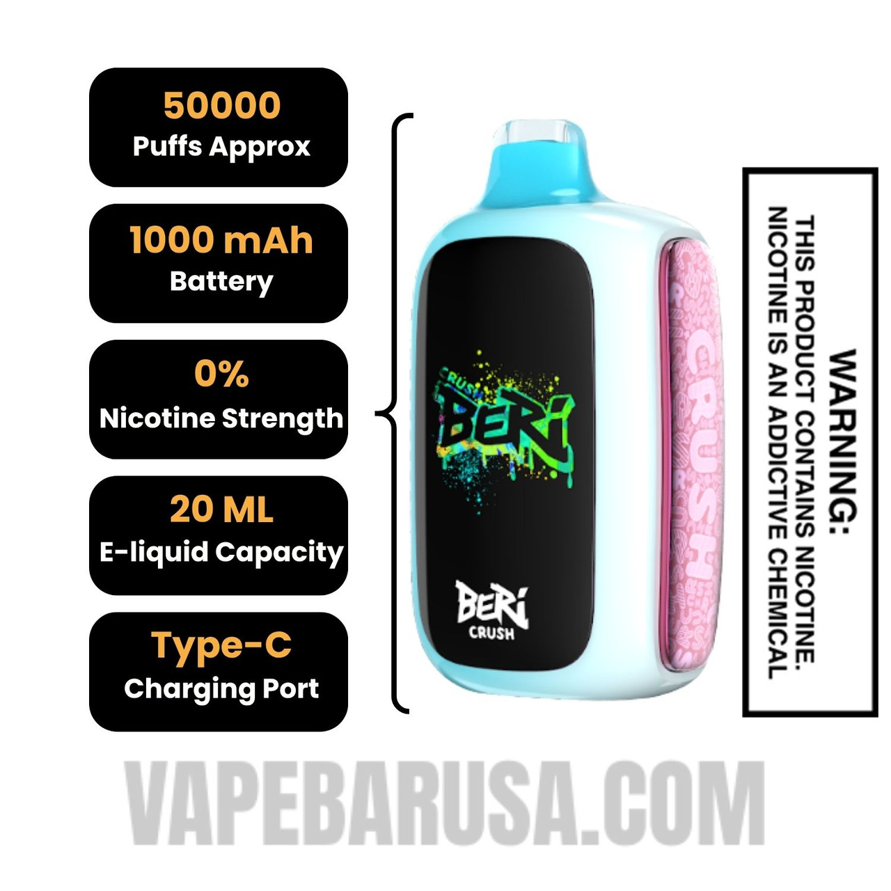 Miami Mint Beri Crush 50K Zero Nicotine Disposable Vape Specifications