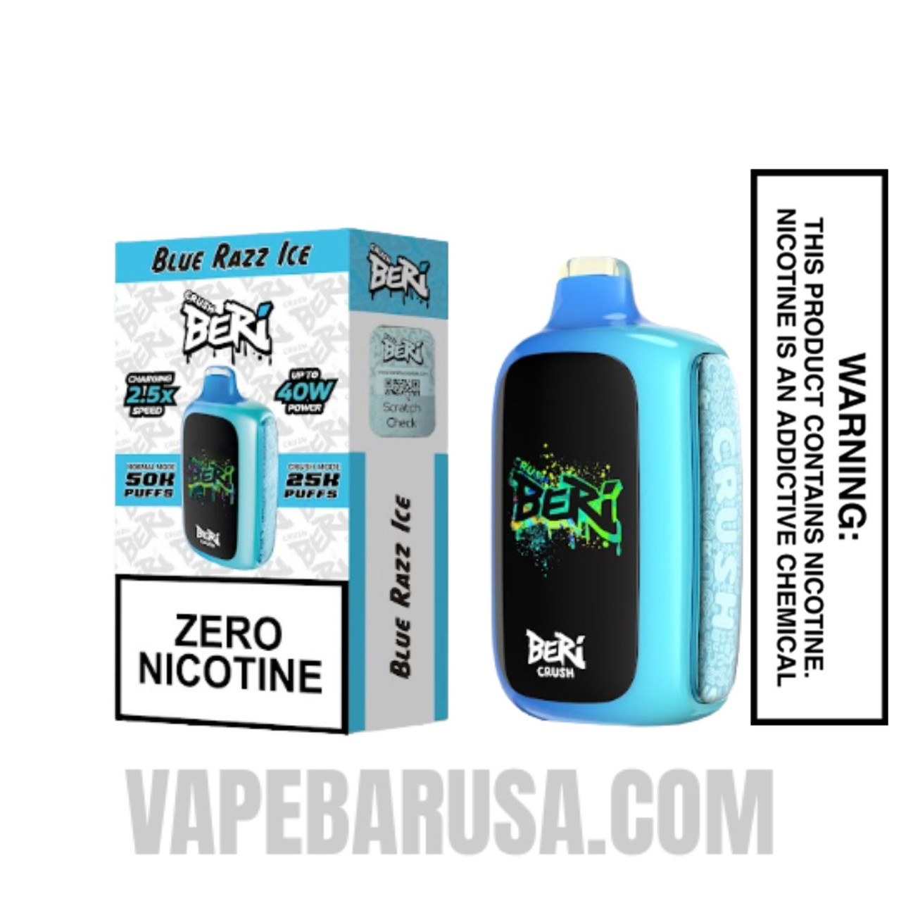Blue Razz Ice Beri Crush 50K Zero Nicotine Disposable Vape With Package Box