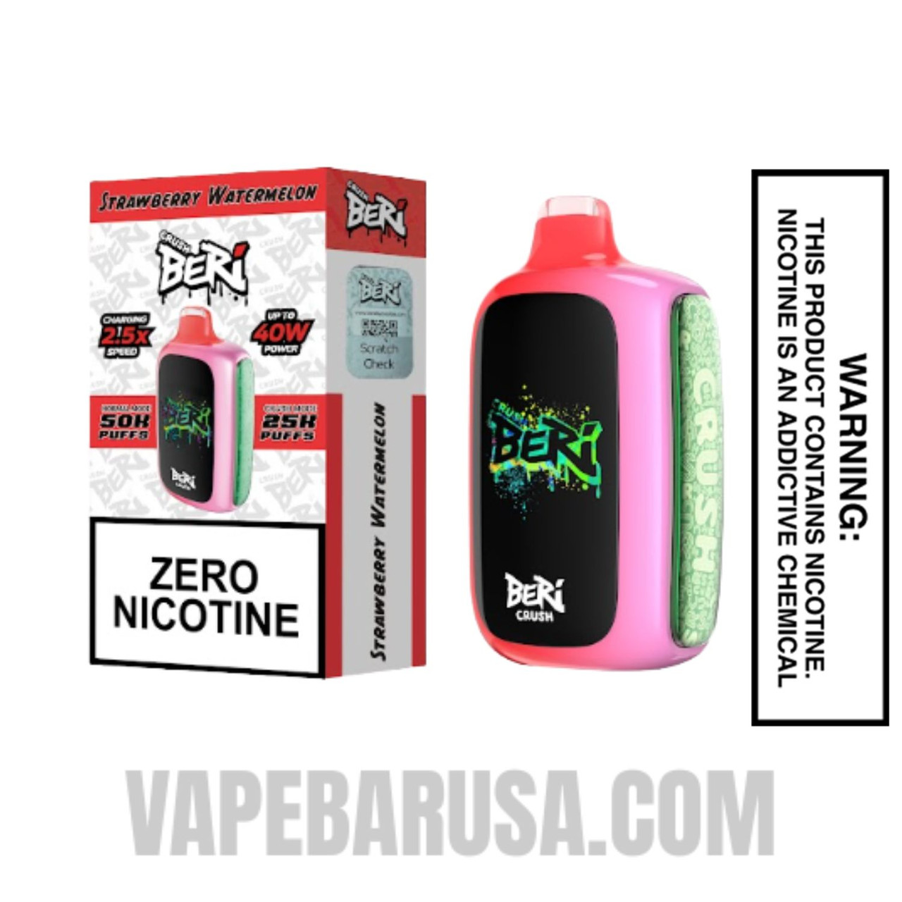 Strawberry Watermelon Beri Crush 50K Zero Nicotine Disposable Vape With Bundle Pack