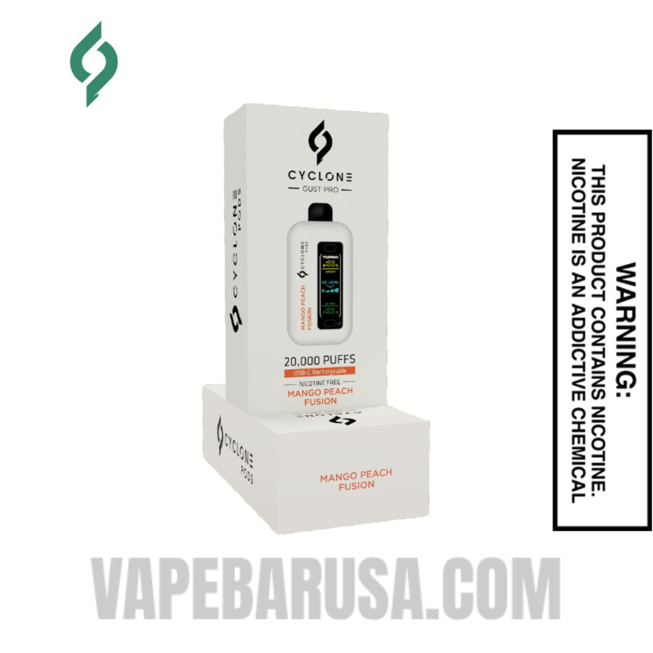 Mango Peach Fusion Cyclone Gust Pro 20K Zero Nicotine Disposable Vape With Package Box
