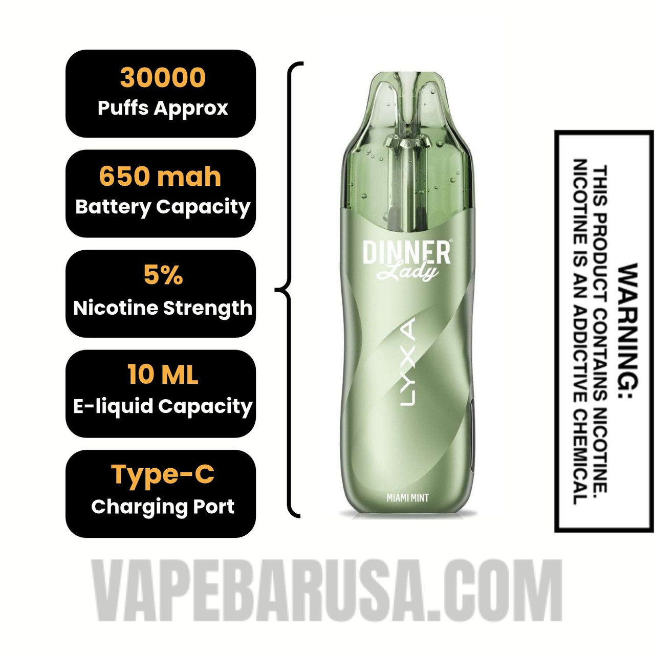 Miami Mint Dinner Lady LYXA 30K Disposable Vape Specifications